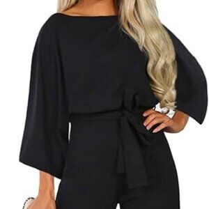 3/4 Sleeves Belted Wide Leg Pant Jumpsuit - NWT